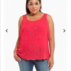 Torrid Embroidered Split Back Tank Fuschia Chiffon